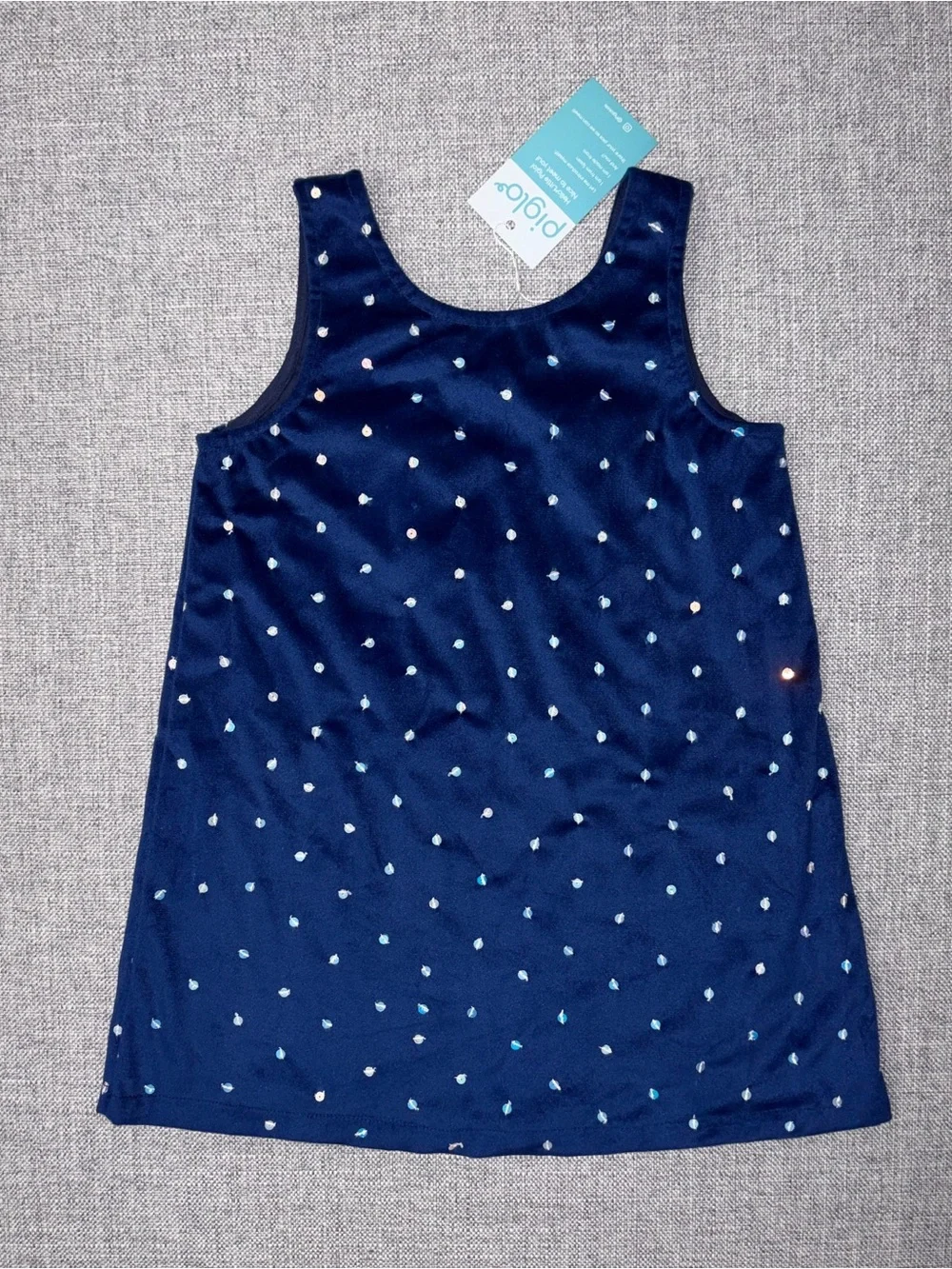 Polarn O. Pyret Navy Sleeveless Kids Dress with Heart Dots